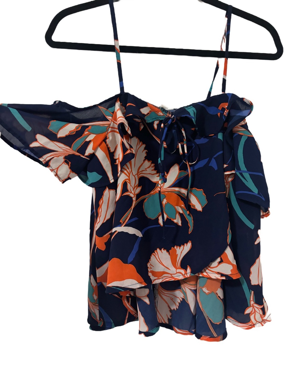 Japna Navy Floral Off-the-Shoulder Flutter Sleeve Blouse | Size Medium | NWT - Picture 2 of 7